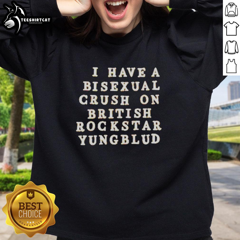 pretty-i-have-a-bisexual-crush-on-british-rockstar-yungblud-sweatshirt Alt Text: Stylish sweatshirt featuring the phrase I Have A Bisexual Crush On British Rockstar Yungblud in vibrant colors.