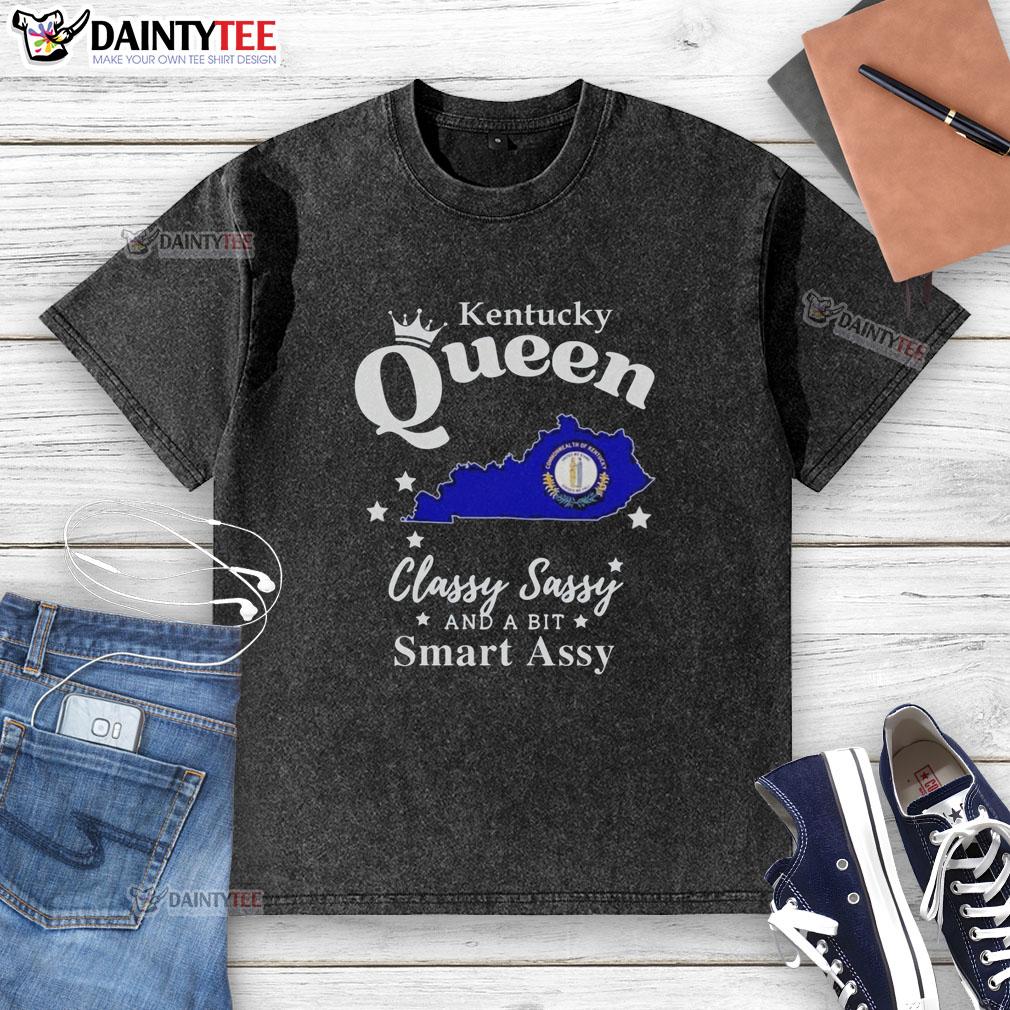 pretty-kentucky-queen-classy-sassy-and-a-bit-smart-assy-washed-t-shirt Alt Text: Stylish 'Pretty Kentucky Queen' washed t-shirt in a classy, sassy design, perfect for confident fashion lovers.