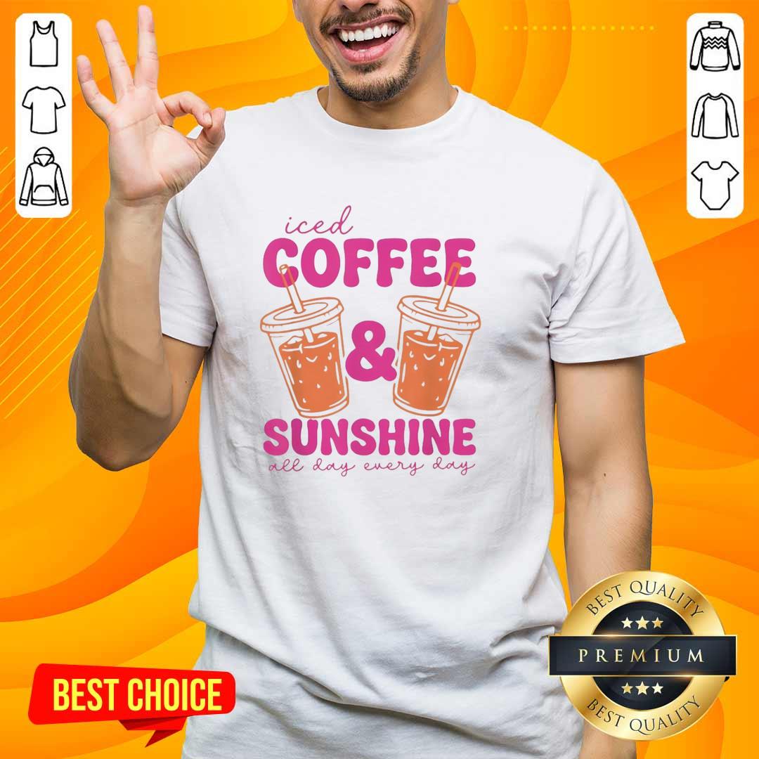 pretty-orange-juice-iced-coffee-and-sunshine-all-day-every-day-graphic-t-shirt Alt Text: Pretty orange juice iced coffee graphic t-shirt showcasing sunshine vibes for summer days.