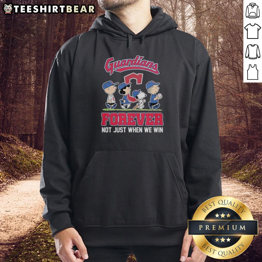 pretty-peanuts-characters-x-cleveland-guardians-mlb-forever-not-just-when-we-win-hoodie Pretty Peanuts characters on a Cleveland Guardians MLB hoodie, celebrating fandom with 'Forever, Not Just When We Win' slogan.