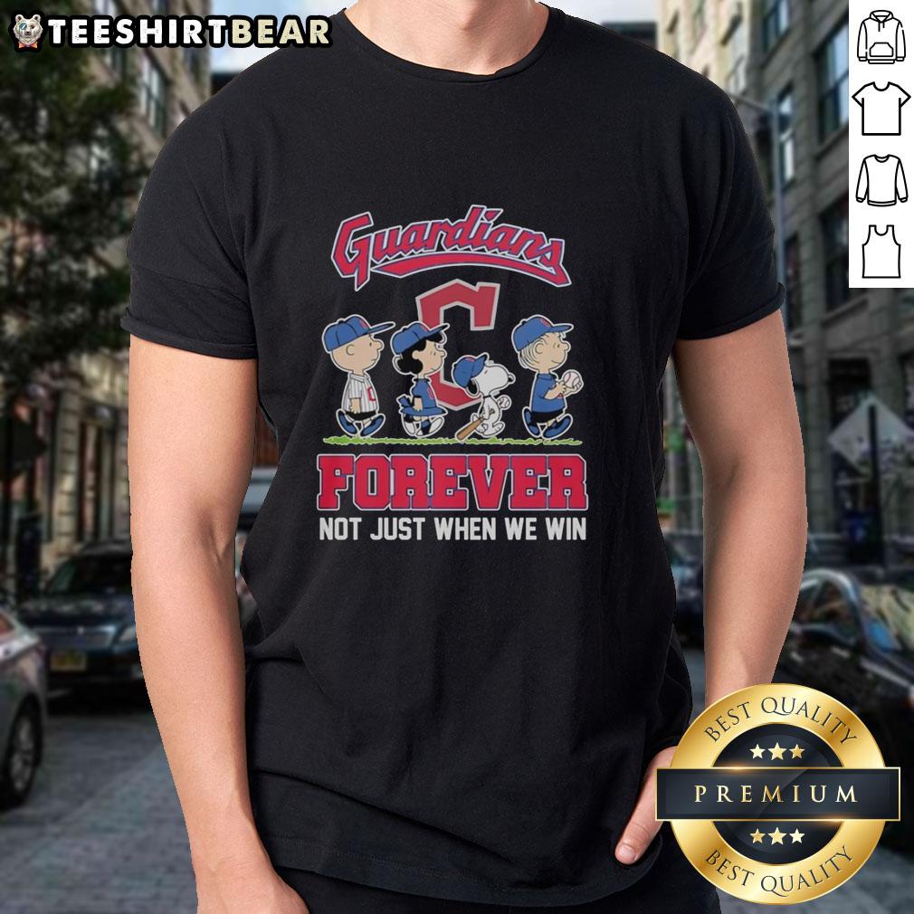 pretty-peanuts-characters-x-cleveland-guardians-mlb-forever-not-just-when-we-win-t-shirt Pretty Peanuts Characters X Cleveland Guardians MLB Forever T-Shirt showcasing fun graphics for baseball fans.
