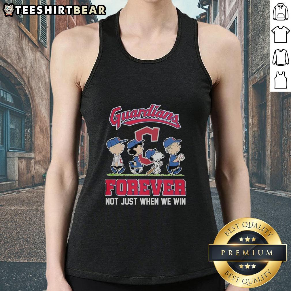 pretty-peanuts-characters-x-cleveland-guardians-mlb-forever-not-just-when-we-win-tank-top Pretty Peanuts characters tank top featuring Cleveland Guardians MLB logo - 'Forever Not Just When We Win' design.