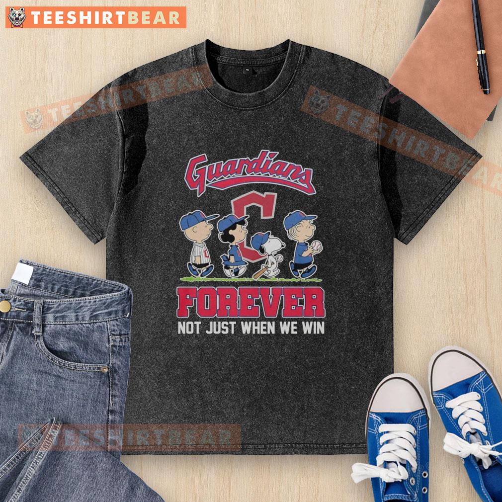 pretty-peanuts-characters-x-cleveland-guardians-mlb-forever-not-just-when-we-win-washed-t-shirt Pretty Peanuts characters on a Cleveland Guardians MLB t-shirt: 'Forever Not Just When We Win' design.