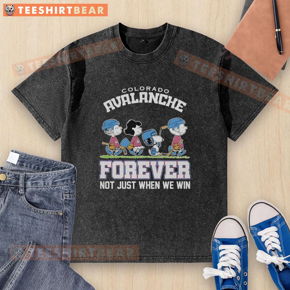 pretty-peanuts-characters-x-colorado-avalanche-nhl-forever-not-just-when-we-win-washed-t-shirt Pretty Peanuts Characters X Colorado Avalanche NHL Forever T-Shirt showcasing fun designs for fans, perfect for game day.