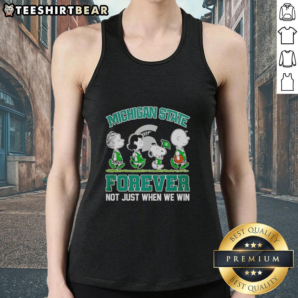 pretty-peanuts-characters-x-michigan-state-spartans-nba-forever-not-just-when-we-win-tank-top Pretty Peanuts characters in Michigan State Spartans tank top, celebrating NBA spirit with 'Not Just When We Win' slogan.
