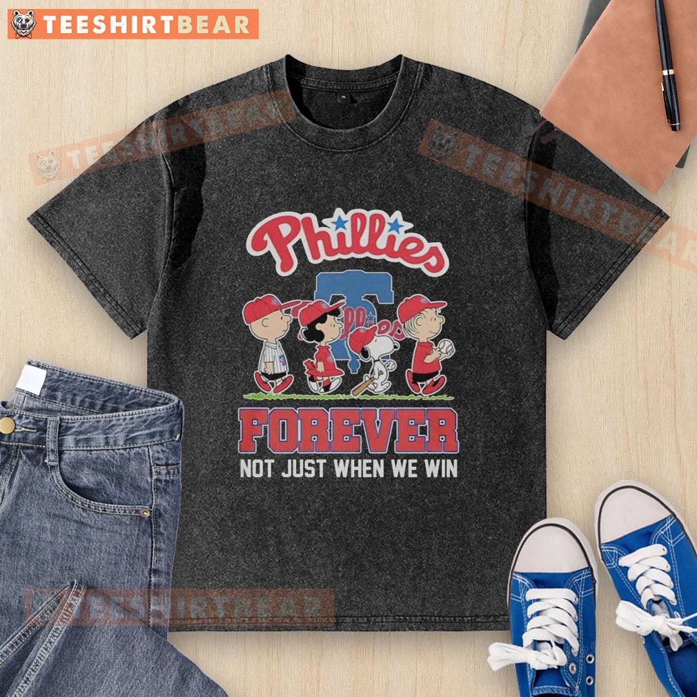 pretty-peanuts-characters-x-philadelphia-phillies-mlb-forever-not-just-when-we-win-washed-t-shirt Pretty Peanuts characters in Philadelphia Phillies MLB Forever shirt, perfect for fans celebrating baseball spirit.