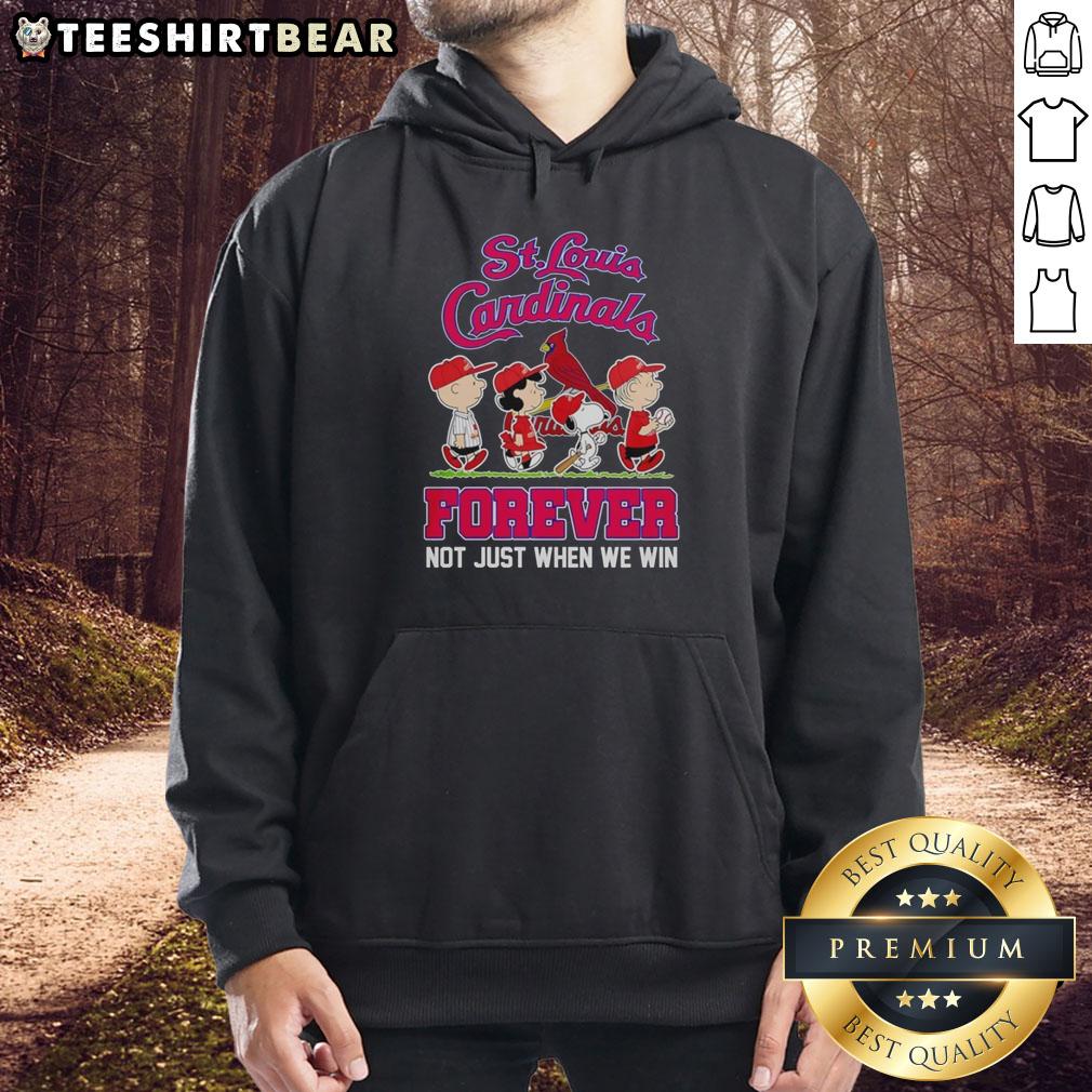 pretty-peanuts-characters-x-st-louis-cardinals-mlb-forever-not-just-when-we-win-hoodie Pretty Peanuts Characters X St. Louis Cardinals MLB hoodie design featuring 'Forever, Not Just When We Win' slogan.