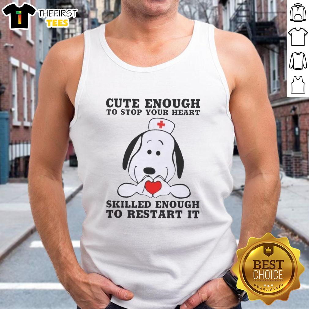 pretty-peanuts-snoopy-nurse-cute-enough-to-stop-your-heart-skilled-enough-to-restart-it-tank-top Cute Snoopy nurse tank top featuring Pretty Peanuts design, perfect for fans of fun and heartwarming nurse apparel.