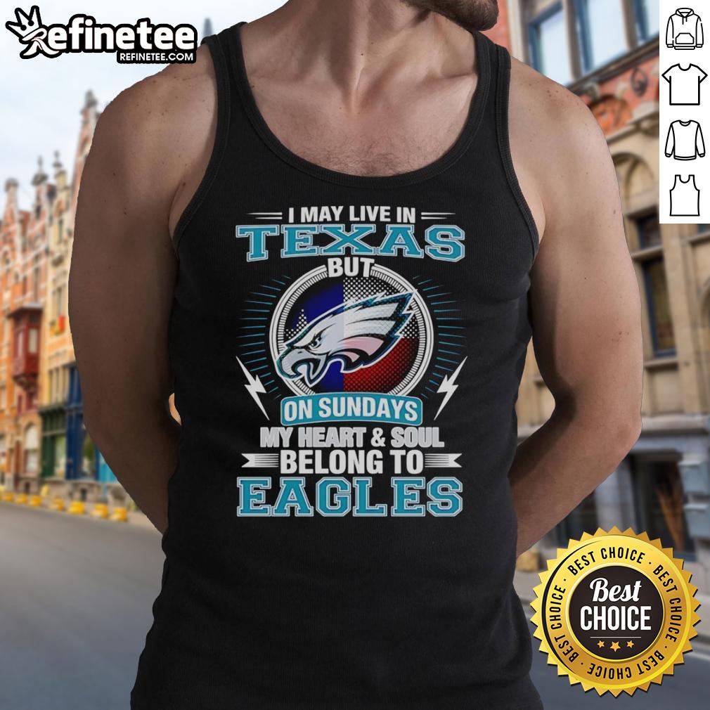 pretty-philadelphia-eagles-i-may-live-in-texas-but-on-sundays-my-heart-and-soul-belong-to-eagles-tank-top Stylish Philadelphia Eagles tank top saying 'I may live in Texas, but my heart belongs to the Eagles' on a sunny day.