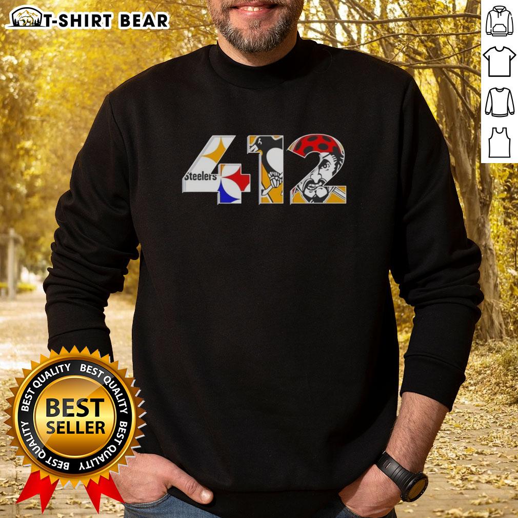 Pretty Pittsburgh Area Code 412 Sports Teams Sweatshirt Alt Text: Cozy sweatshirt featuring Pittsburgh area code 412, showcasing local sports teams pride in a stylish design.
