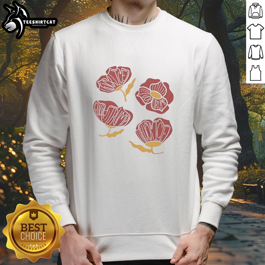 pretty-red-poppy-floral-fck-trump-sweatshirt Red poppy floral sweatshirt featuring 'F*ck Trump' slogan, perfect for bold fashion statements and political expression.