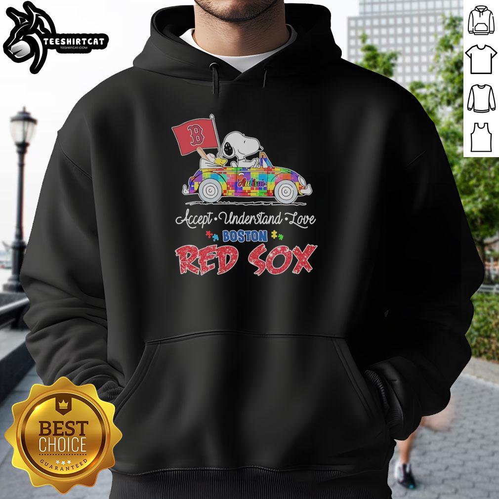 pretty-snoopy-and-woodstock-driving-car-autism-accept-understand-love-boston-red-sox-hoodie Snoopy and Woodstock driving a car in Boston Red Sox hoodie, promoting autism acceptance, understanding, and love.