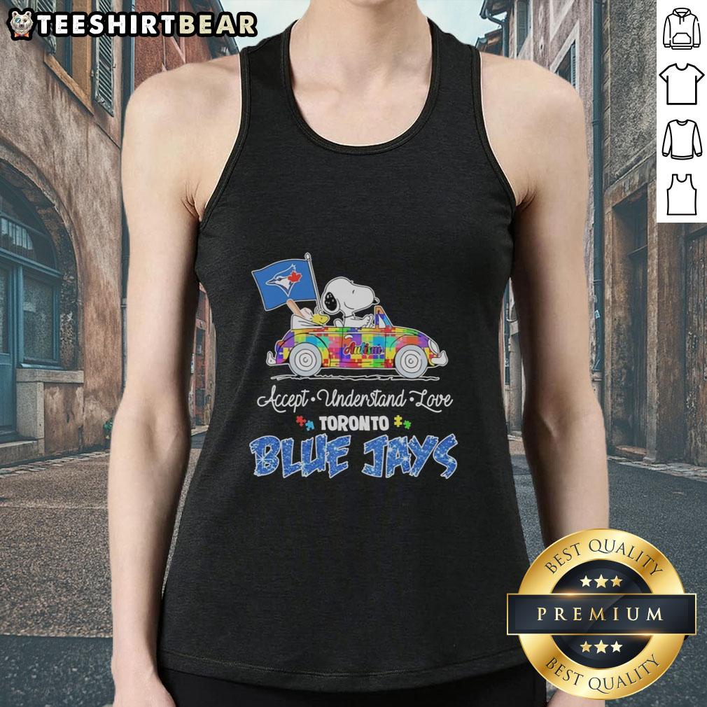 pretty-snoopy-and-woodstock-driving-car-autism-accept-understand-love-toronto-blue-jays-tank-top Snoopy and Woodstock driving a car on a Toronto Blue Jays tank top promoting autism acceptance and love.