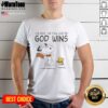 Pretty Snoopy and Woodstock 'I've Read The Final Chapter God Wins' T-Shirt featuring vibrant colors and playful design.