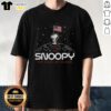 Alt Text: Pretty Snoopy first beagle on the moon 1969 patriotic T-shirt featuring Snoopy in a space suit and American flag.
