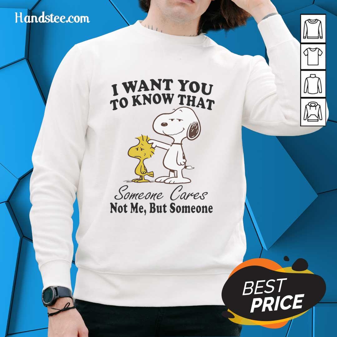pretty-snoopy-i-want-you-to-know-that-someone-cares-not-me-but-someone-sweatshirt Alt Text: Pretty Snoopy sweatshirt with 'I Want You To Know That Someone Cares, Not Me, But Someone' print design.