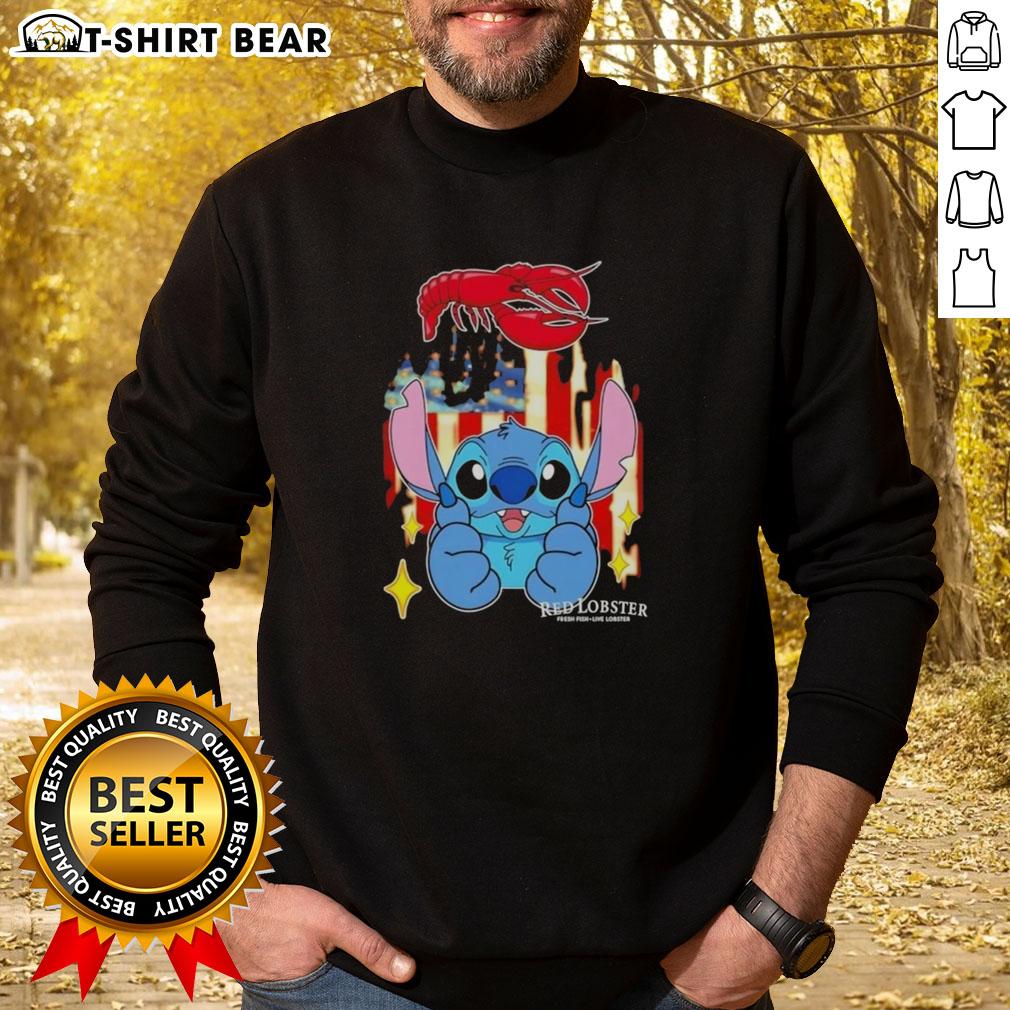 Pretty Stitch Like Red Lobster Usa Flag Sweatshirt Alt Text: Red lobster USA flag sweatshirt with a pretty stitch-like design, perfect for casual wear and patriotic occasions.