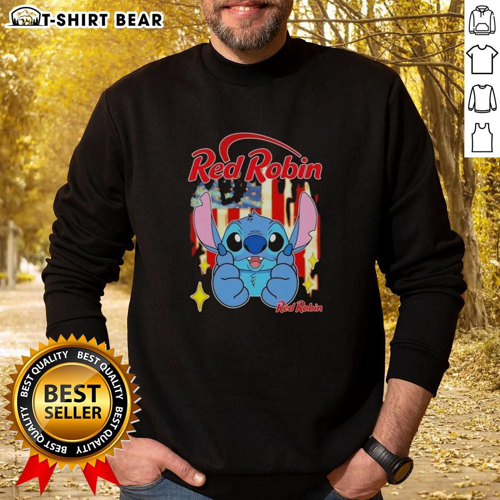 Pretty Stitch Like Red Robin Usa Flag Sweatshirt Alt Text: Cozy red Robin USA flag sweatshirt featuring a pretty stitch design, perfect for patriotic style and comfort.