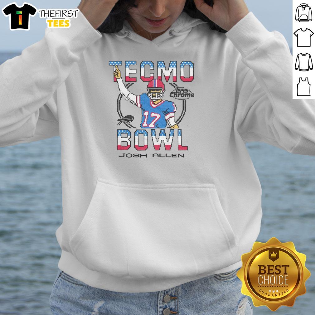 pretty-tecmo-bowl-x-topps-chrome-bill-josh-allen-hoodie Alt Text: Bill Josh Allen hoodie featuring Pretty Tecmo Bowl X design on Topps Chrome fabric, perfect for football fans.