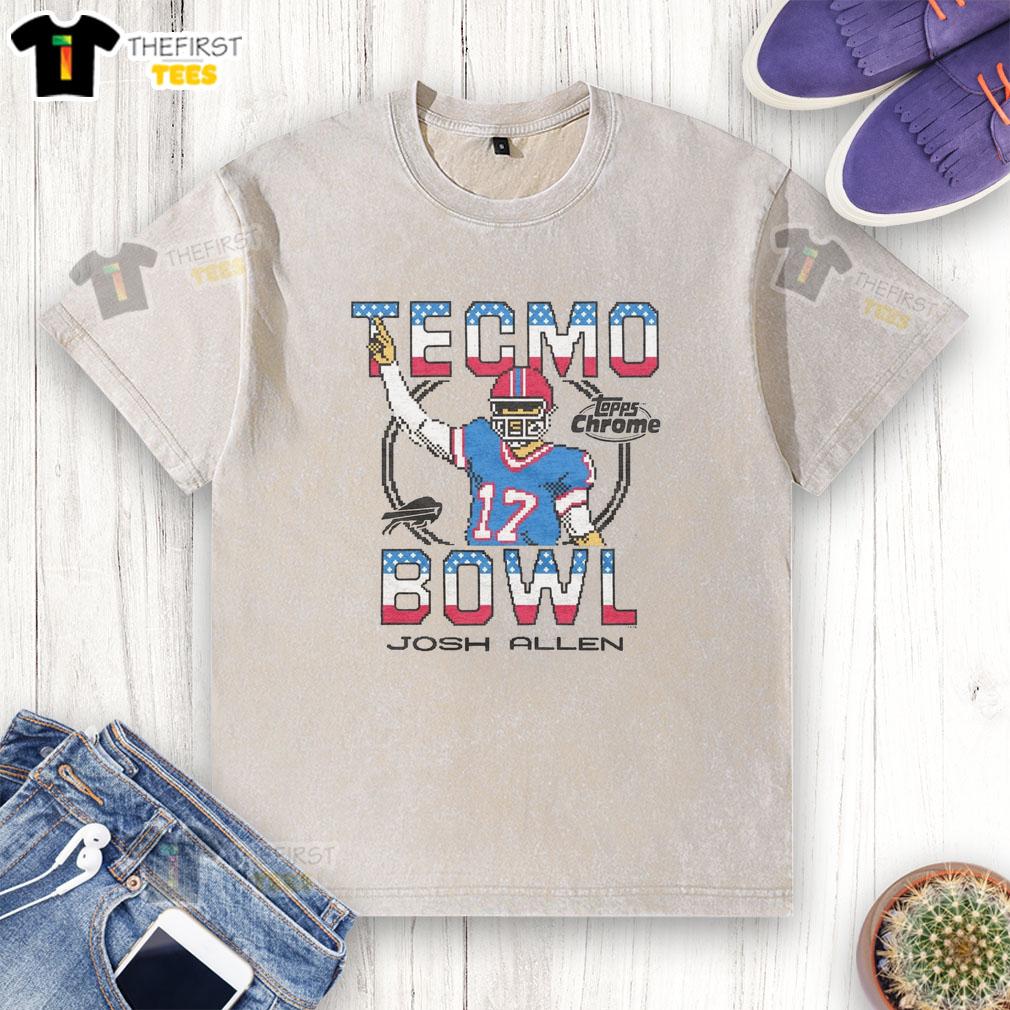 pretty-tecmo-bowl-x-topps-chrome-bill-josh-allen-washed-t-shirt Josh Allen washed T-shirt featuring Pretty Tecmo Bowl X design on Topps Chrome, perfect for football fans.
