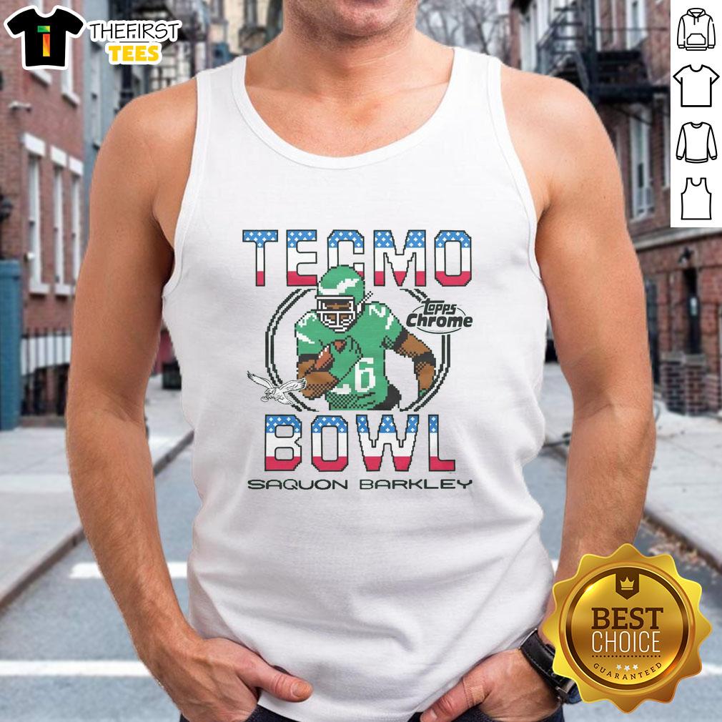 pretty-tecmo-bowl-x-topps-chrome-eagles-saquon-barkley-tank-top Alt Text: Pretty Tecmo Bowl X Topps Chrome Eagles Saquon Barkley tank top featuring vibrant graphics and sporty design.