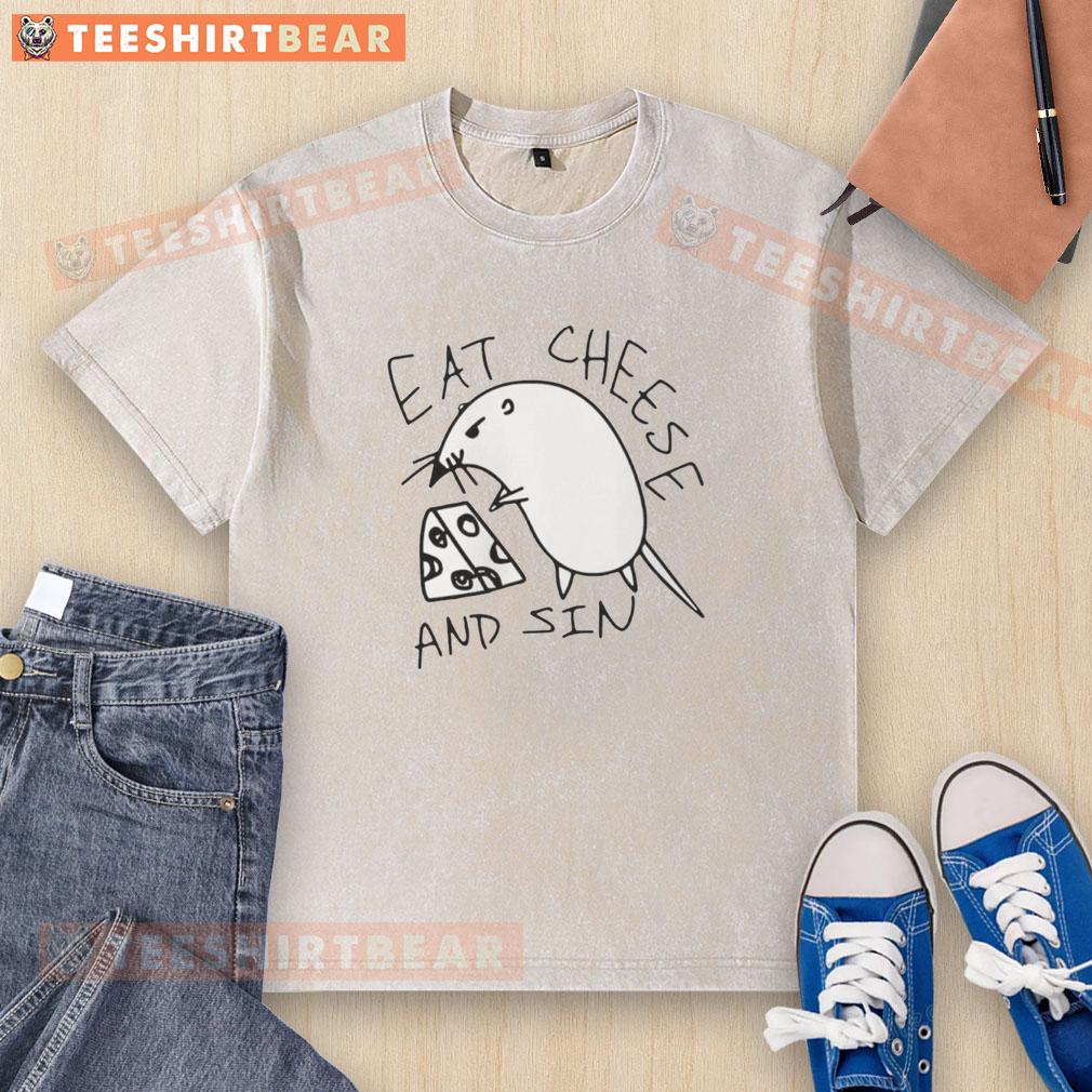 pretty-tokyocanvas-eat-cheese-and-sin-meme-washed-t-shirt Pretty Tokyo canvas washed t-shirt featuring 'Eat Cheese and Sin' meme design, perfect for casual wear.