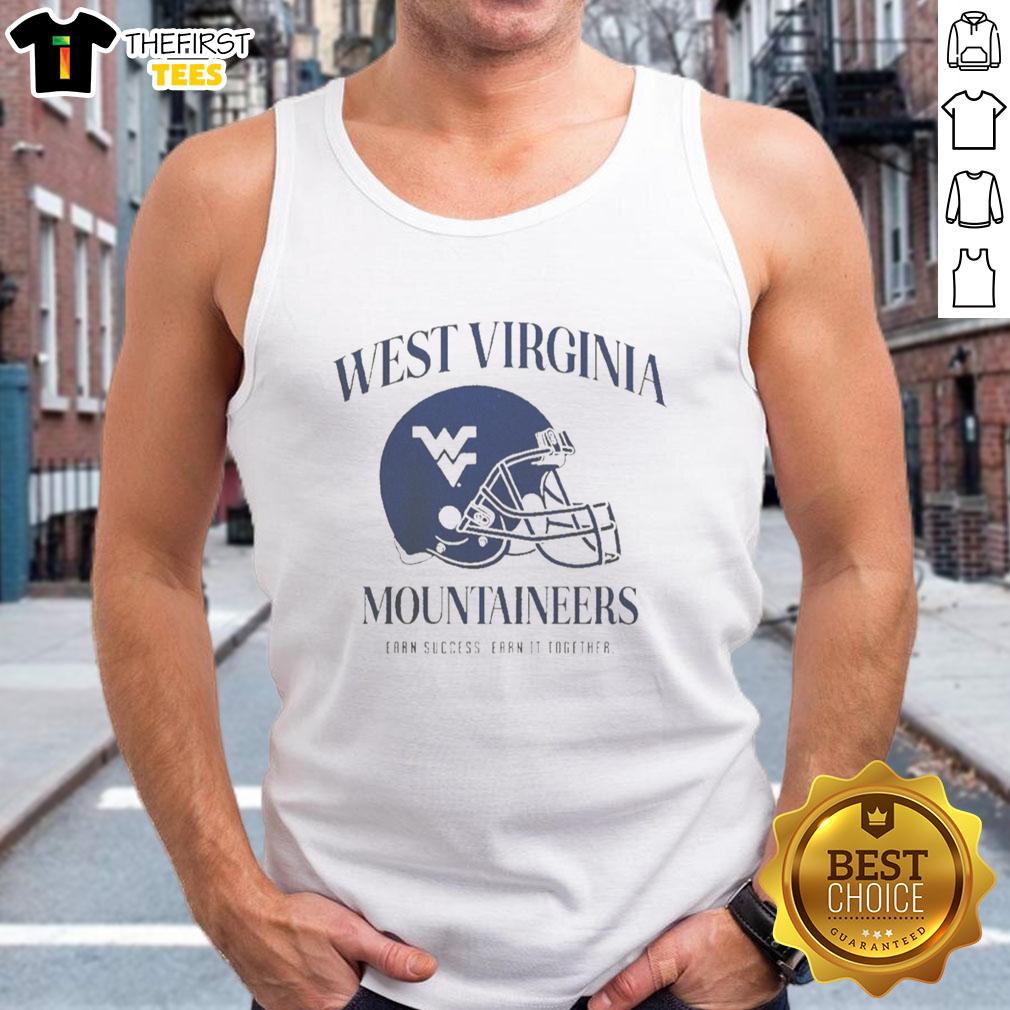 pretty-west-virginia-mountaineers-earn-success-earn-it-together-tank-top Pretty West Virginia Mountaineers 'Earn It Together' tank top featuring team colors and logo, perfect for fans.