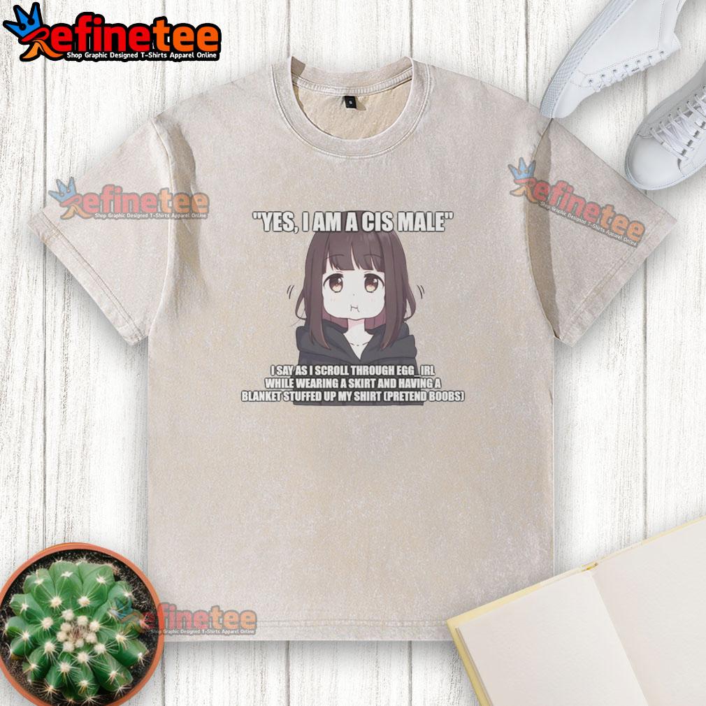 pretty-yes-i-am-a-cis-male-i-say-as-i-scroll-through-eggirl-washed-t-shirt Stylish cis male wearing an Eggirl washed t-shirt, scrolling through content on a smartphone with a confident expression.