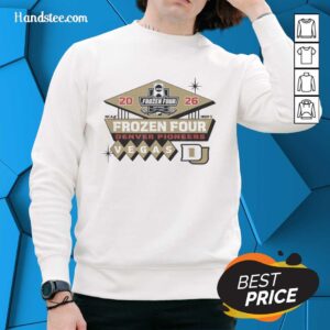 Official Denver Pioneers NCAA Frozen Four 2026 men's hockey sweatshirt featuring team colors and logo in Vegas design.