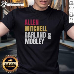 Hot Cleveland Cavaliers Basketball Starting Four T-Shirt featuring Allen, Mitchell, Garland, and Mobley in vibrant design.