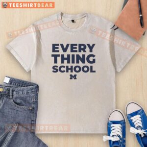 Alt Text: Premium Michigan Wolverines Everything School Logo Washed T-Shirt featuring a classic design perfect for fans.