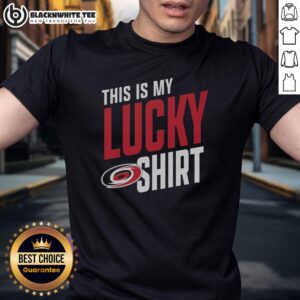 Top Carolina Hurricanes 'This Is My Lucky' T-shirt featuring team colors and logo, perfect for fans on game day.