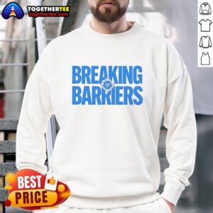 Awesome Jacksonville Jumbo Shrimp Breaking Barriers sweatshirt featuring vibrant design and team logo for fans.
