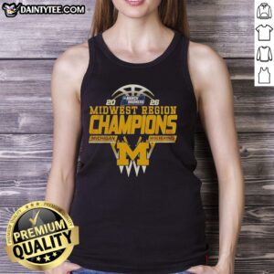 2026 Nice Michigan Wolverines Midwest Region Champions tank top featuring team colors and logo design.