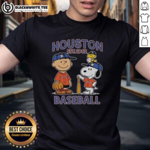 Good Charlie Brown, Snoopy, and Woodstock in Houston Astros baseball jersey t-shirt, est 1962, perfect for fans.