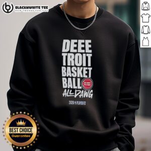 Awesome Detroit Pistons Dee Troit Basketball All Dawg 2026 NBA Playoffs logo sweatshirt featuring vibrant team colors.