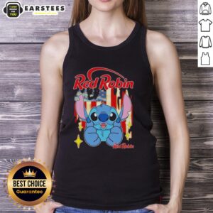 Adorable red robin tank top featuring a cute stitch design and USA flag, perfect for patriotic summer wear.