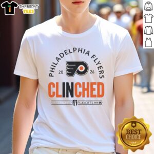 Official Philadelphia Flyers NHL Stanley Cup Playoffs 2026 curved T-shirt featuring team logo and vibrant design.