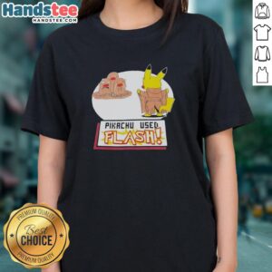 Graphic ladies tee featuring a vibrant Pikachu using Flash, perfect for Pokmon fans and casual wear.