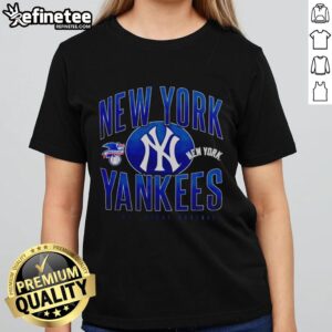 Alt Text: Official New York Yankees Throwback Black Boxy Ladies Tee featuring vintage logo and relaxed fit for stylish fans.