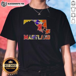 Good Maryland Sports Teams graphic on a ladies tee, showcasing state pride and team spirit for sports enthusiasts.