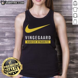Jonas Vingegaard wearing a stylish Danish Dynamite tank top, showcasing his athletic build and cycling passion.