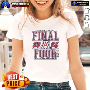 Alt Text: Official 2026 NCAA Men's Final Four Arizona Wildcats Basketball graphic on a stylish ladies tee shirt.