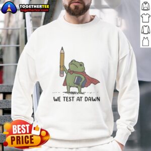 Alt Text: Premium teacher sweatshirt featuring a frog holding a giant pencil and calculus book, perfect for math enthusiasts.