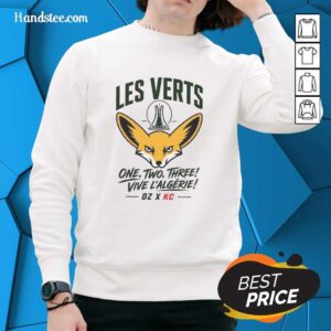 Nice Les Verts One Two Three Viva L'Algrie sweatshirt in vibrant colors, showcasing Algerian pride and style.