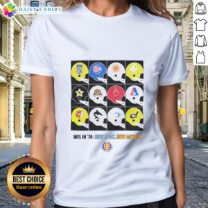 Alt Text: Good WFL in 1974 new look action poster for ladies tee featuring bold graphics and vintage sports design.
