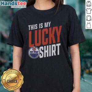 Hot Edmonton Oilers 'This Is My Lucky Ladies Tee' featuring team colors and logo, perfect for female fans.