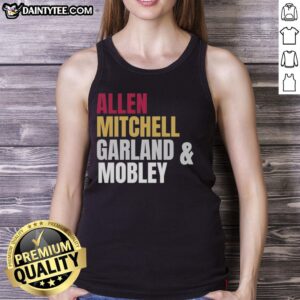 Alt Text: Cleveland Cavaliers basketball starting four in tank top featuring Allen, Mitchell, Garland, and Mobley.