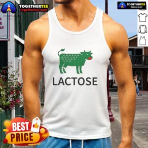 Top Lactose Cow Parody Logo Tank Top featuring a playful cow design, perfect for dairy lovers and humor enthusiasts.