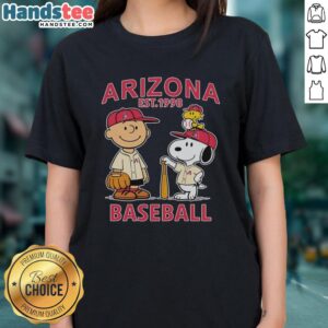 Cute Charlie Brown Snoopy And Woodstock With Arizona Diamondbacks Baseball Jersey Est 1998 T-Shirt - Image 3